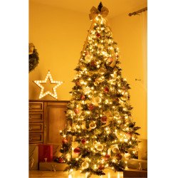 Snow Covered Christmas tree, with real natural cones, white snow, and silver crystals