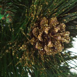 Gold Pine Christmas tree, with real natural cones, Gold Snow, and Gold crystals