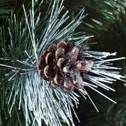 Snow Covered Christmas tree, with real natural cones, white snow, and silver crystals